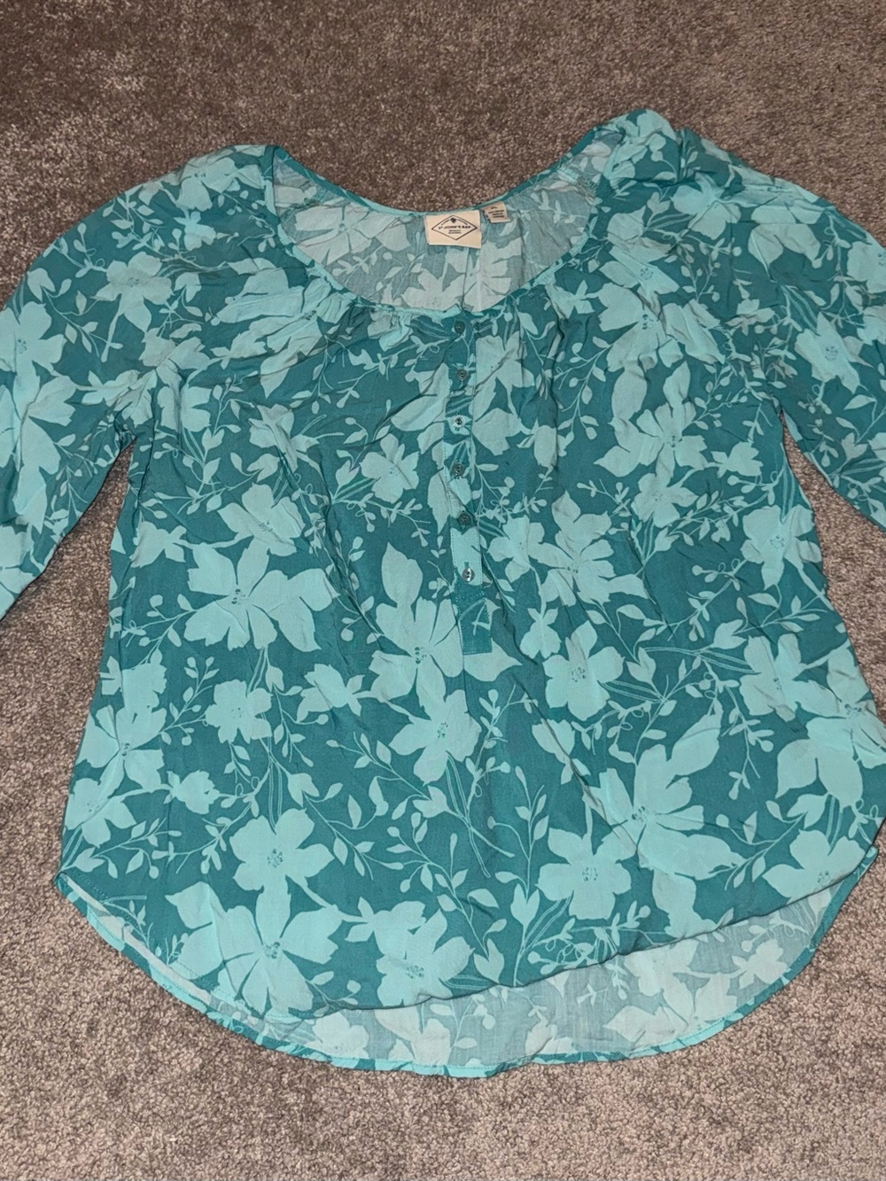 St. John's Bay Teal Floral Scoop-Neck Blouse